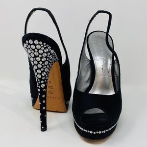 CASADEI**Black Satin Evening Shoes Studs US 6 $1295